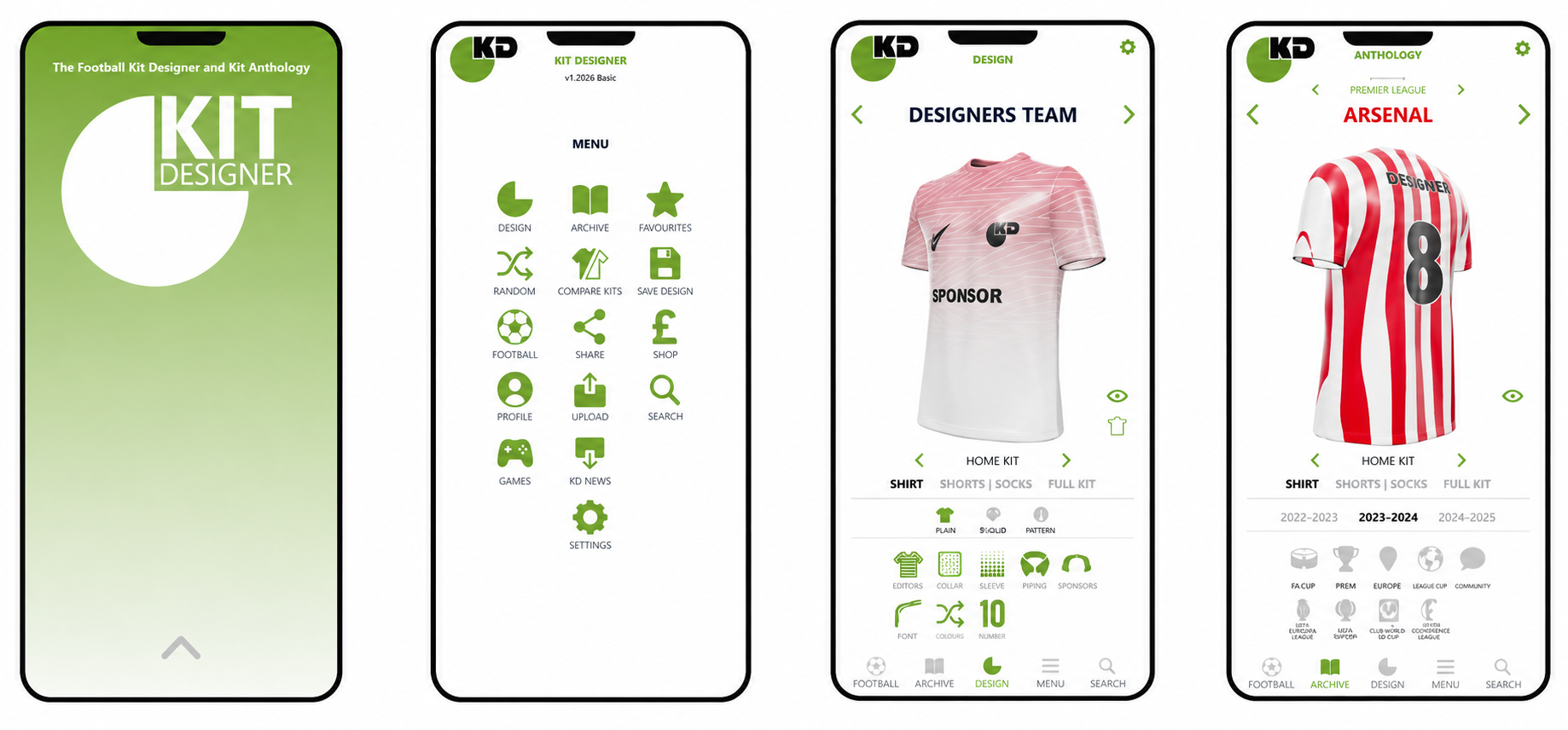 KD Kit Designer app key screens